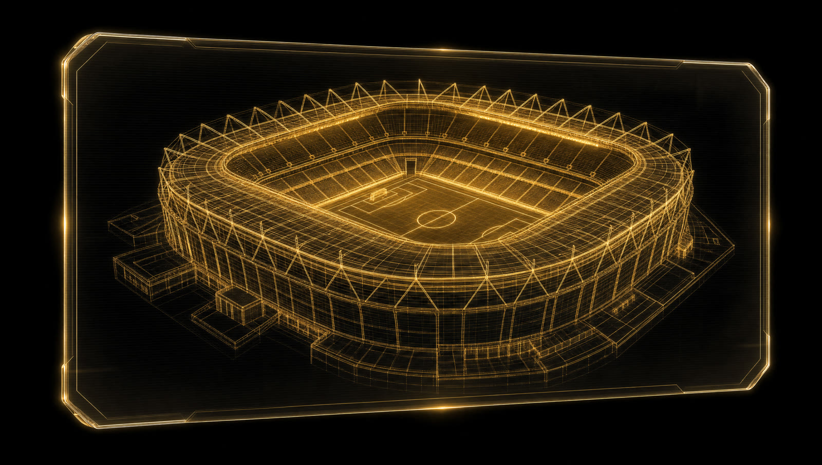 Gold wireframe stadium hologram